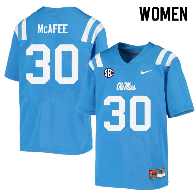 Fred McAfee Ole Miss Rebels NCAA Women's Powder Blue #30 Stitched Limited College Football Jersey IIG0658AI